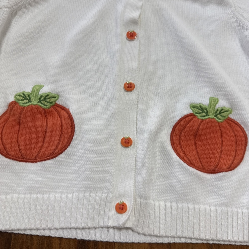 Girls, Gymboree Pumpkin Pocket Sweater, Gray, Size - 5T Appliqué Buttons - Picture 2 of 4